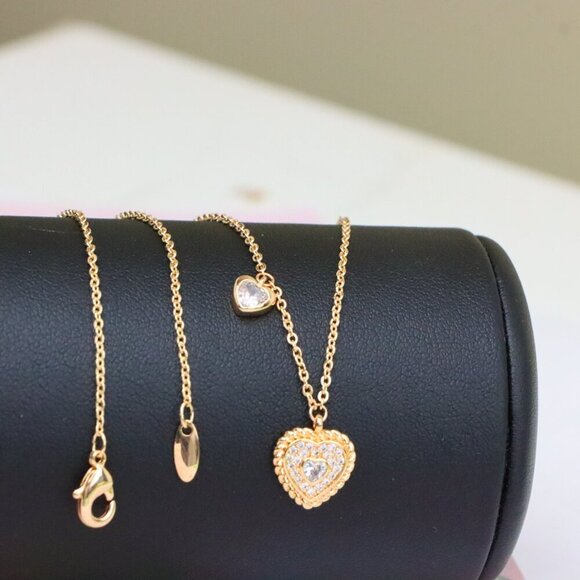 "Rose Gold Heart Pendant Necklace with Dual Charm, Elegant Design, XPNL1877 - Picture 9 of 12